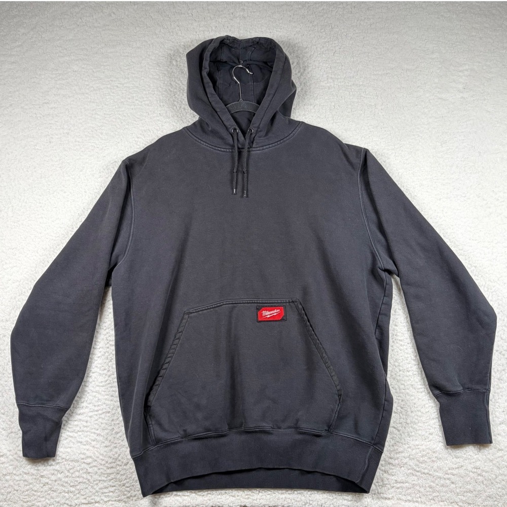 Milwaukee Hoodie Mens Workwear Pullover Logo Patch XL Black Rugged Heavyweight